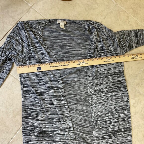 ANN TAYLOR LOFT Cardigan Sweater XL long line Black/ White Space Dyed Open Front - Picture 6 of 9